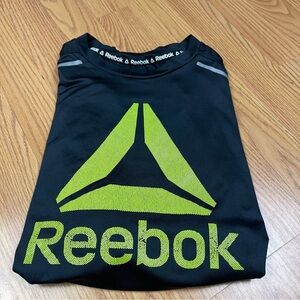 Reebok Men's Performance Short Sleeve Athletic Black and Green Logo Tee